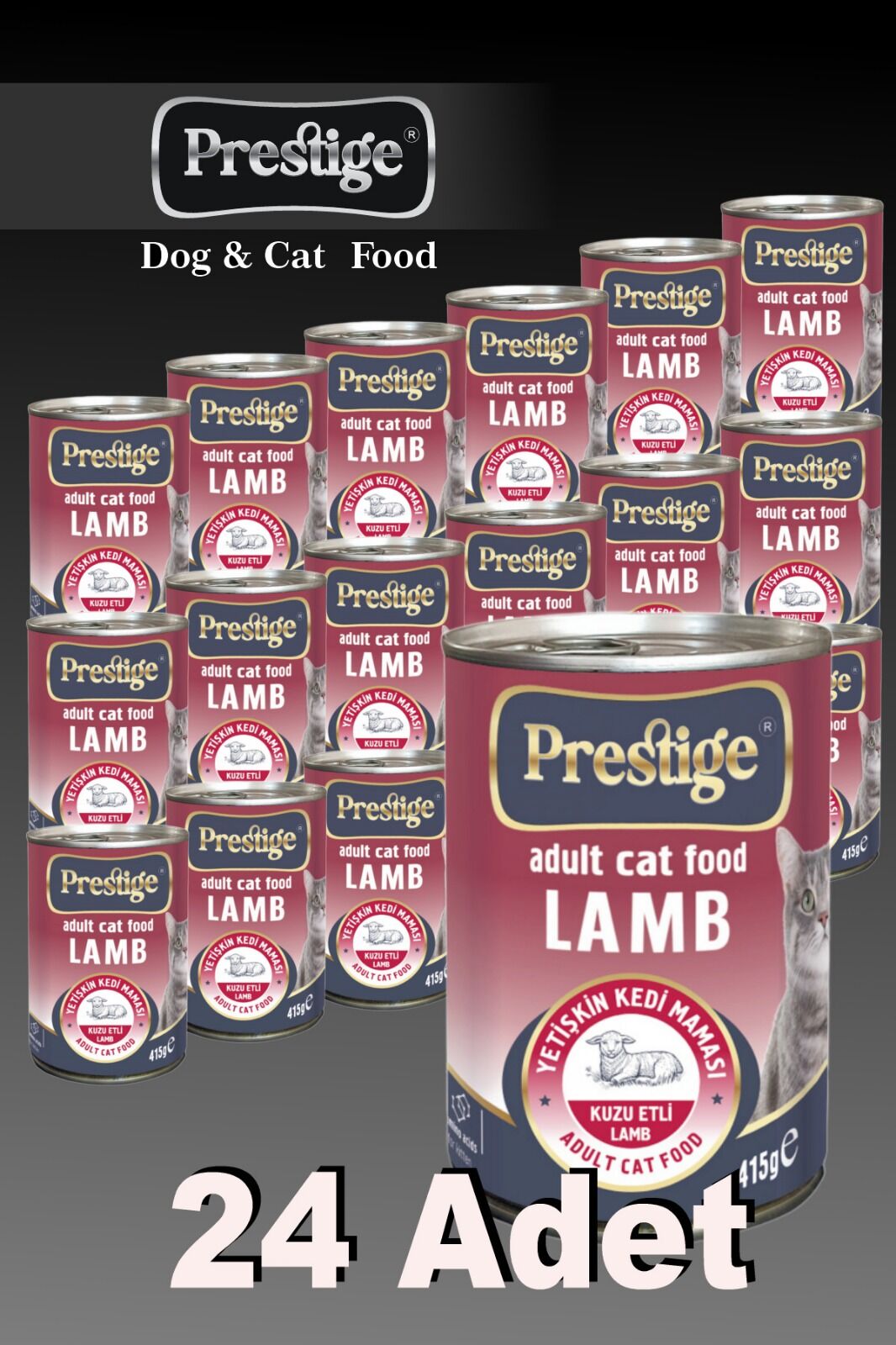 24 ADET PRESTİGE KUZULU KEDİ KONSERVE MAMA