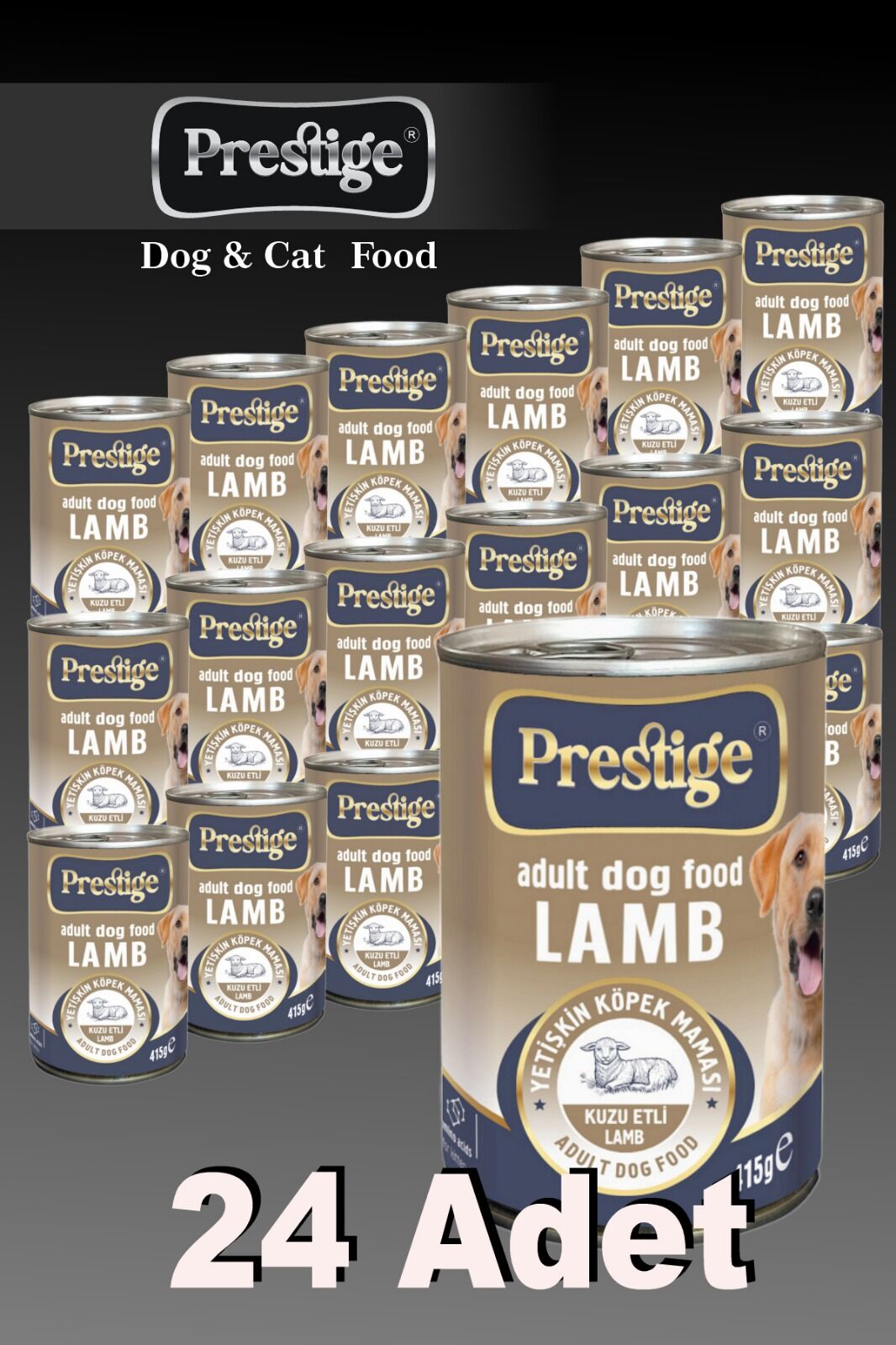 24 ADET PRESTİGE KUZULU KÖPEK KONSERVE MAMA