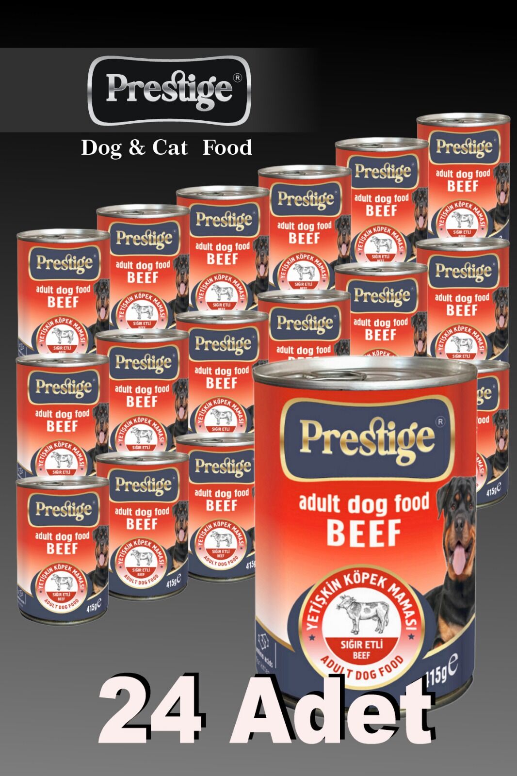 24 ADET PRESTİGE BİFTEKLİ KÖPEK KONSERVE MAMASI