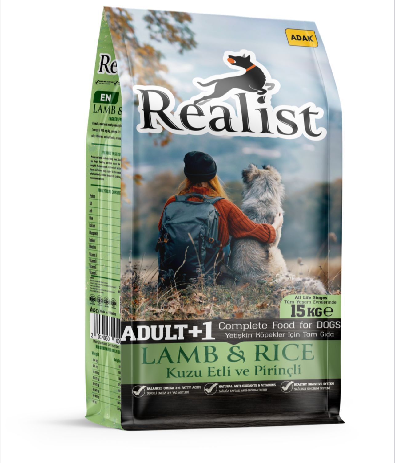 REALİST 15 KG KUZU ETLİ & PİRİNÇLİ YETİŞKİN KÖPEK MAMASI