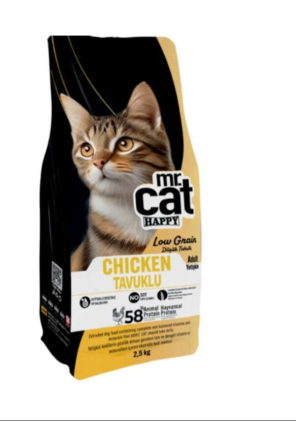 Mr.Cat Happy 2*2.5 Kg Düşük Tahıllı Tavuklu Kedi Maması